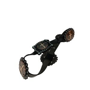 3D LEATHER BELT Cross MEDALLIONS Women’s Size S Small 28-32” Cats Eye Stones New